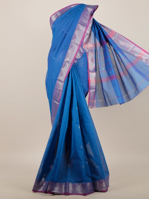 

Pothys Blue & Silver-Toned Pure Cotton Saree