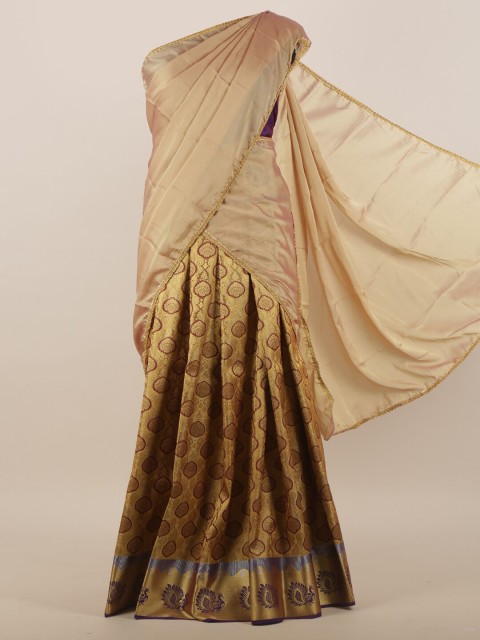 

Pothys Cream-Coloured & Gold Woven Design Zari Half Lehenga Saree