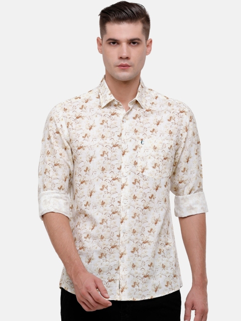 

CAVALLO by Linen Club Men Cream-Coloured Floral Printed Casual Shirt