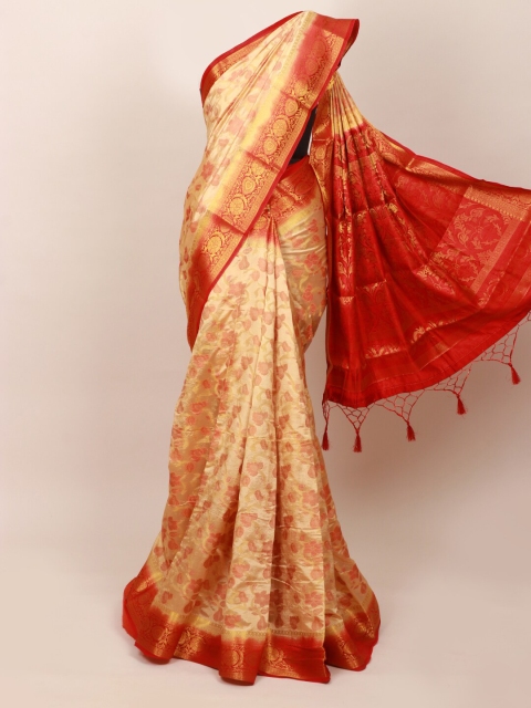 

Pothys Cream-Coloured & Red Woven Design Art Silk Saree