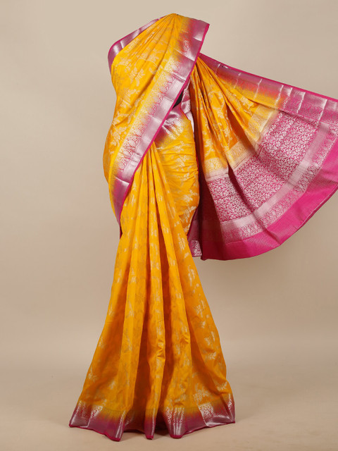 

Pothys Yellow & Pink Floral Jute Silk Saree