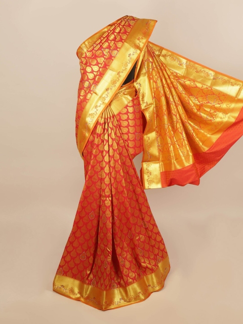 

Pothys Red & Gold Woven Design Zari Silk Blend Saree
