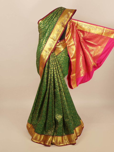 

Pothys Green & Pink Floral Zari Woven Design Silk Blend Saree