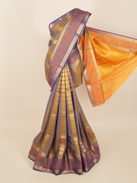 

Pothys Blue & Gold-Toned Woven Design Zari Silk Blend Saree