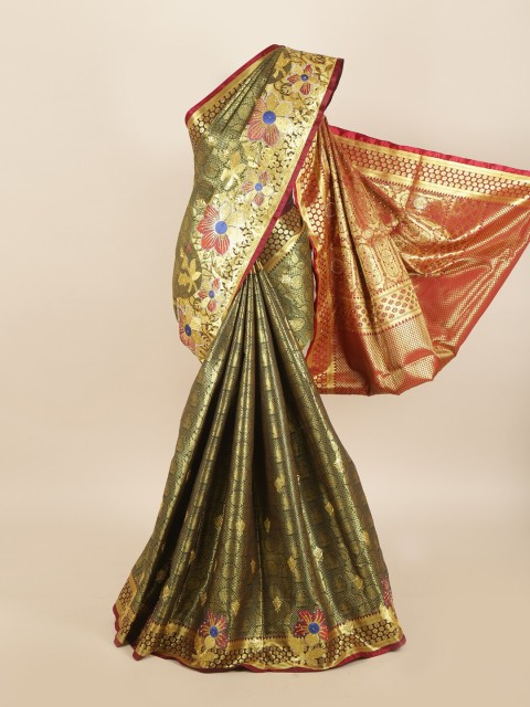 

Pothys Green & Red Floral Art Silk Saree