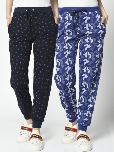 

VIMAL JONNEY Women Pack Of 2 Printed Joggers, Navy blue