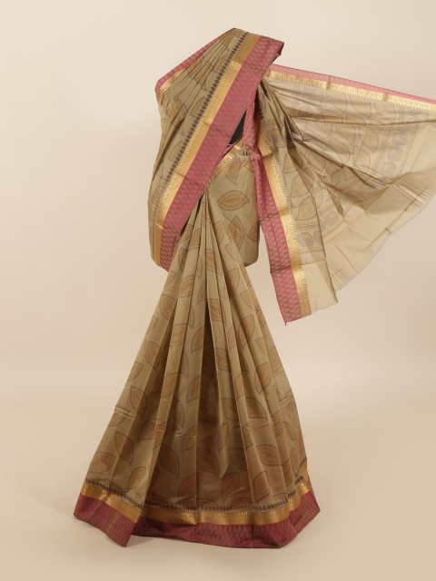 

Pothys Taupe & Pink Floral Silk Cotton Saree