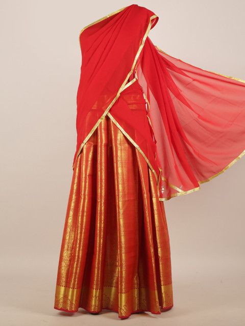 

Pothys Red & Gold Coloured Woven Design Zari Half Lehenga Saree