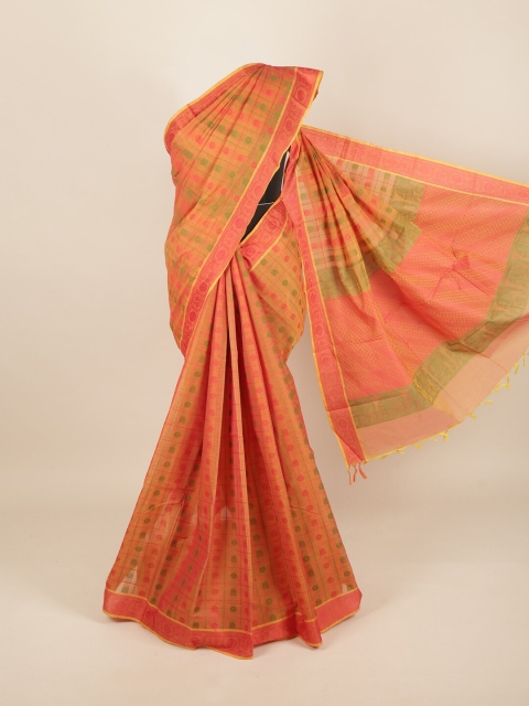 

Pothys Orange & Green Ethnic Motifs Embroidered Saree