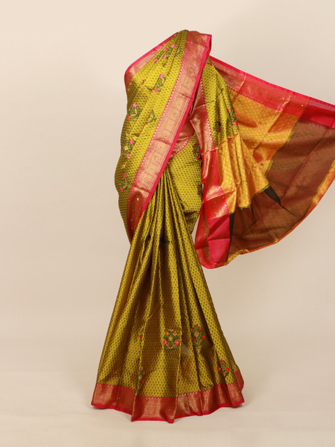 

Pothys Green & Pink Woven Design Jute Cotton Saree