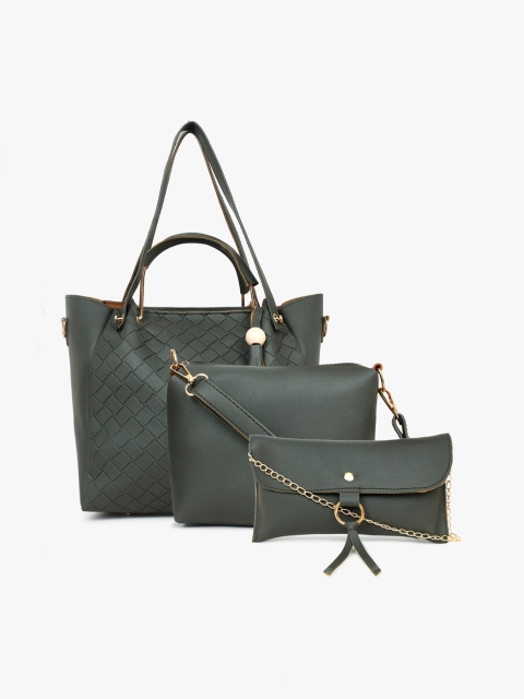 

LEGAL BRIBE Green PU Oversized Structured Handheld Bag With Sling Bag & Pouch