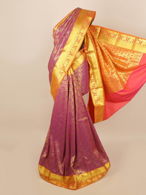 

Pothys Magenta & Gold-Toned Woven Ethnic Motifs Zari Saree