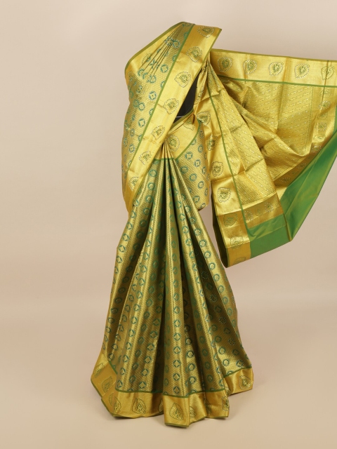 

Pothys Green & Gold-Toned Woven Design Zari Silk Blend Saree