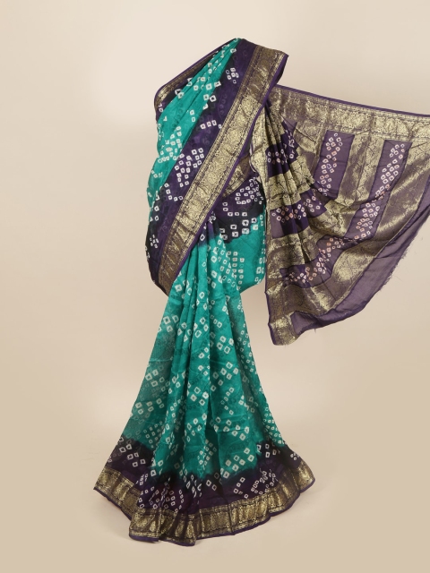 

Pothys Sea Green & Navy Blue Bandhani Zari Art Silk Saree