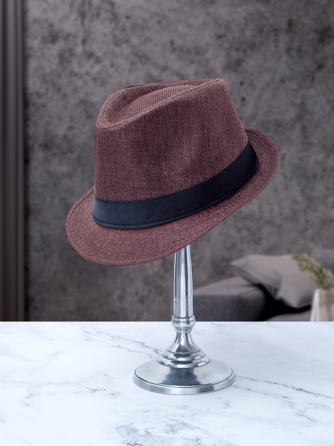 

Golden Peacock Men Brown Threaded Fedora Hat-GP-SOY-08M