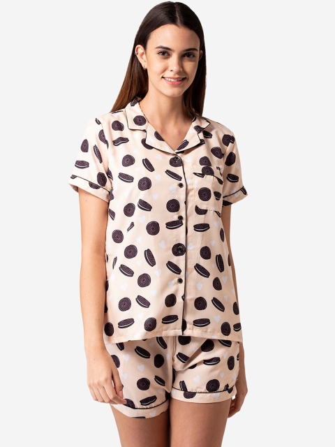 

Bellofox Women Beige Printed Night Suits