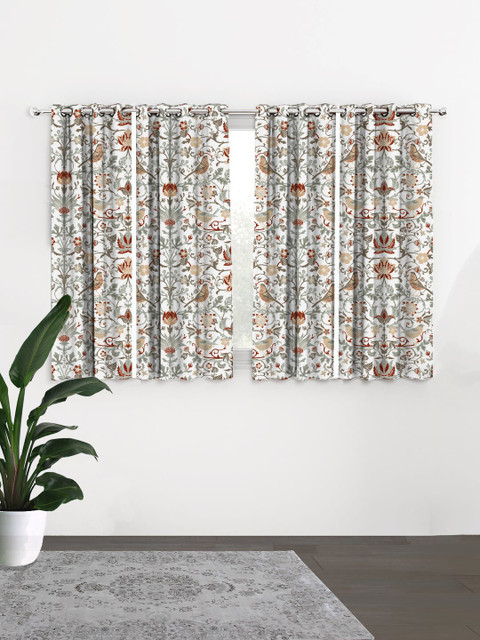 

HOUZZCODE Set Of 4 Grey & Brown Floral Black Out Window Curtain