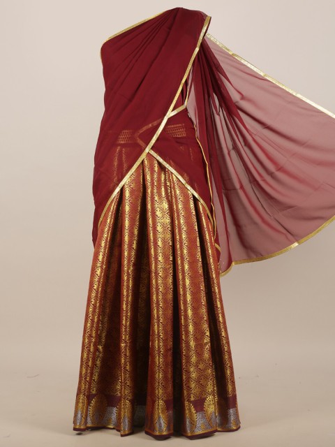 

Pothys Maroon & Gold-Toned Ethnic Motifs Zari Half & Half Saree