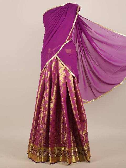 

Pothys Violet & Gold-Toned Woven Design Half Saree