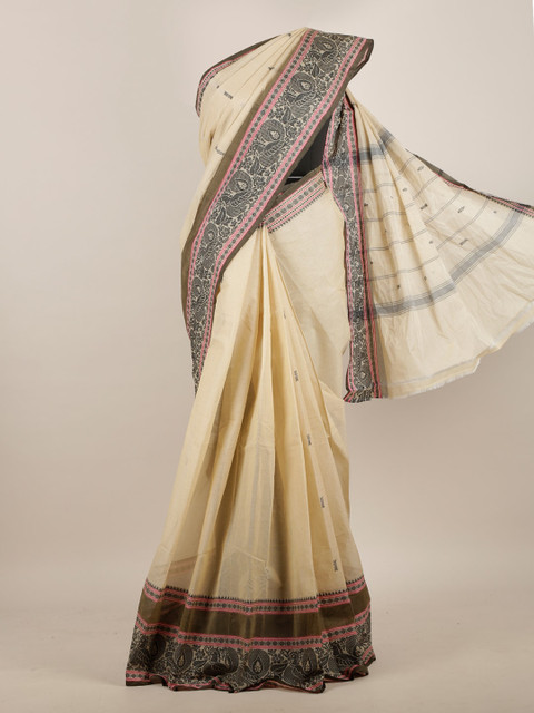 

Pothys Cream-Coloured & Black Woven Design Pure Cotton Saree