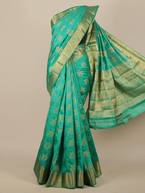 

Pothys Green & Gold-Toned Woven Design Jute Silk Saree