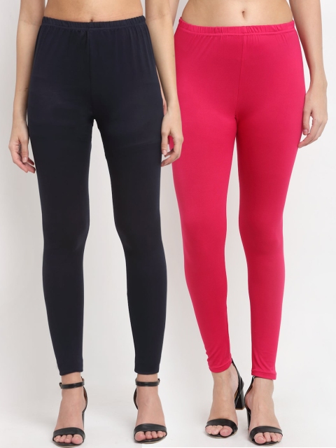 

NEUDIS Women Pack Of 2 Magenta & Black Solid Ankle-Length Leggings