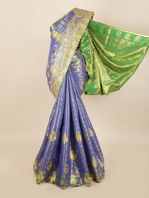 

Pothys Blue & Green Woven Design Beads and Stones Art Silk Saree