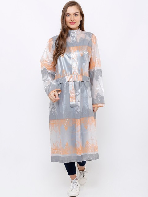 

Zeel Women Orange & Grey Printed Rain Jacket