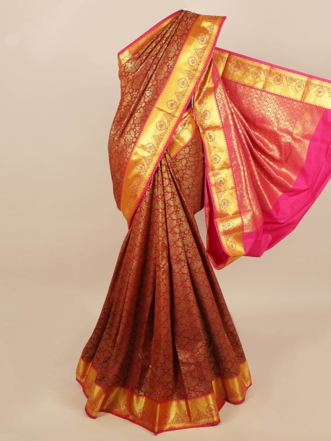 

Pothys Maroon & Gold-Toned Woven Design Silk Blend Saree