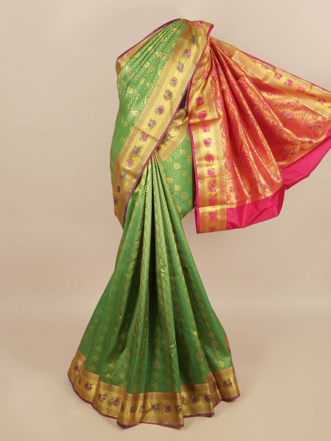 

Pothys Green & Gold-Toned Woven Ethnic Motifs Zari Saree