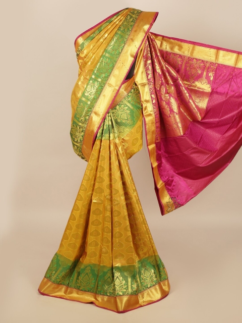 

Pothys Gold-Toned & Pink Woven Design Zari Silk Blend Saree