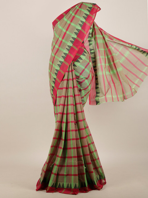 

Pothys Green & Red Checked Pure Cotton Saree