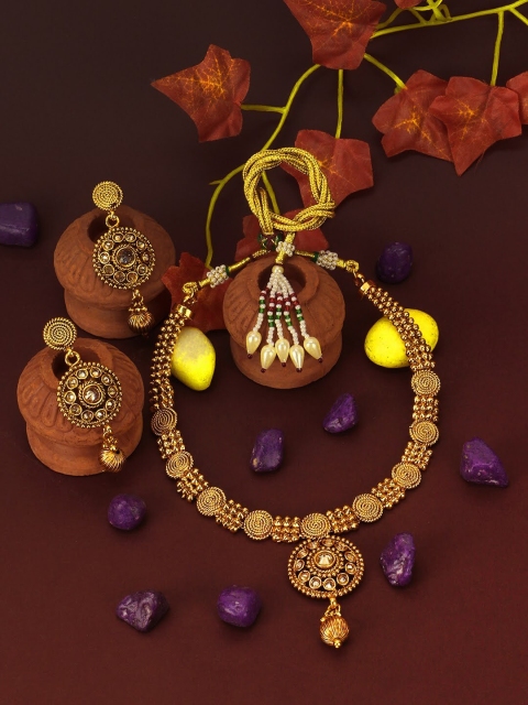 

Adwitiya Collection Gold-Plated Artificial Stones-Studded Jewellery Set