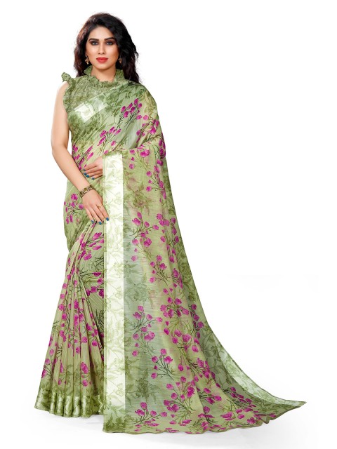 

KALINI Green & Silver-Toned Floral Bagh Saree