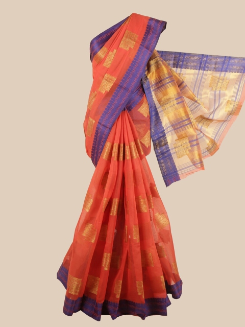 

Pothys Orange & Purple Ethnic Motifs Saree