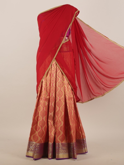 

Pothys Red & Gold-Coloured Woven Design Half Saree