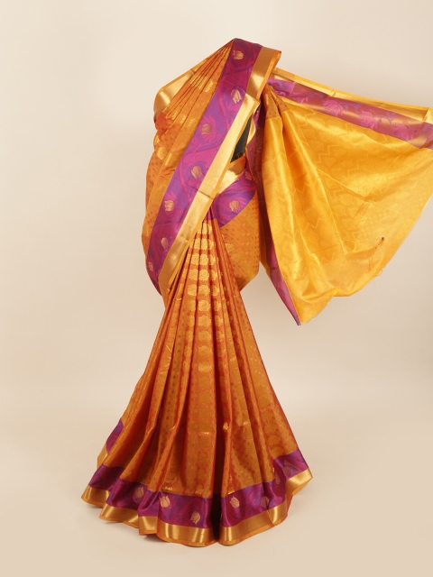

Pothys Gold-Toned & Purple Woven Design Zardozi Silk Blend Saree