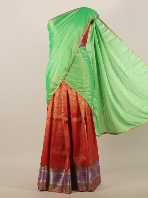 

Pothys Red & Green Floral Zari Half and Half Saree