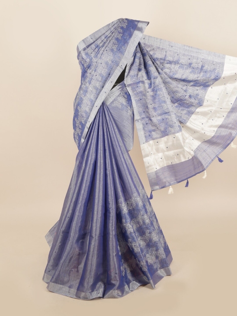 

Pothys Blue & White Floral Tissue Saree