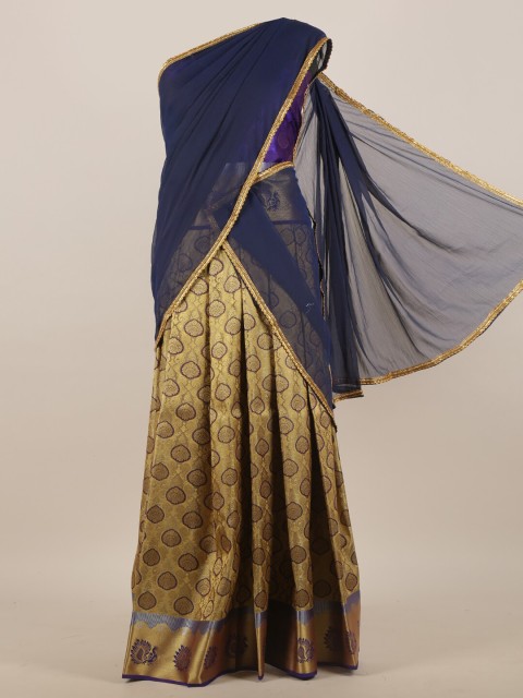 

Pothys Navy Blue & Gold-Toned Woven Design Half Saree