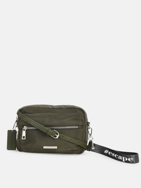 

Forever Glam by Pantaloons Olive Green Leather Structured Sling Bag