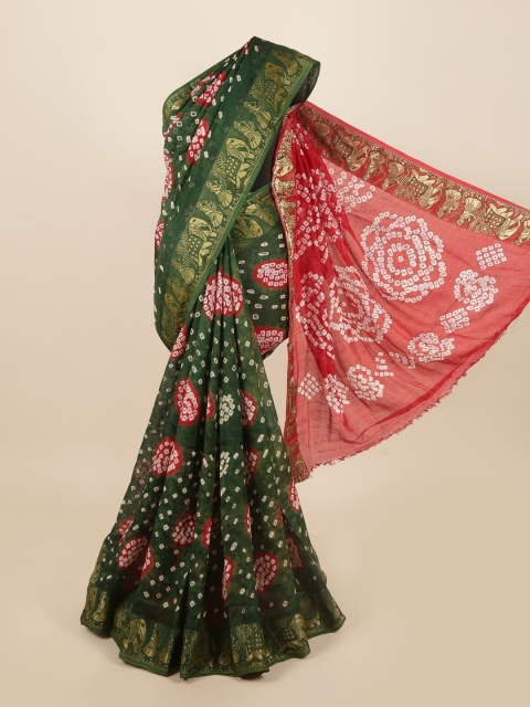 

Pothys Green & Red Bandhani Art Silk Saree