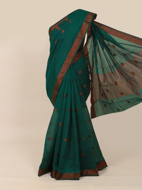 Pothys Green & Brown Floral Zari Saree