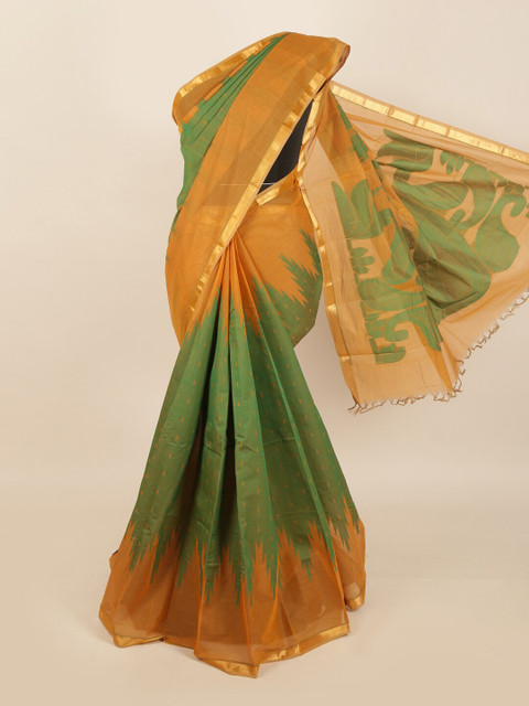 

Pothys Green & Orange Cotton Blend Saree