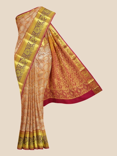 

Kalamandir Peach-Coloured & Golden Floral Kanjeevaram Saree