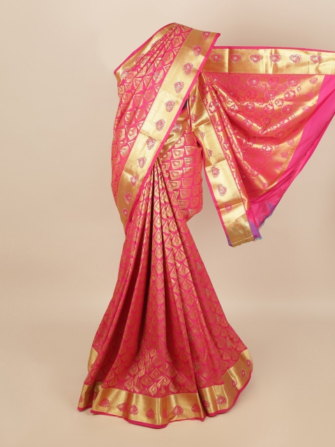 

Pothys Women Pink & Gold Silk Blend Woven Designed saree