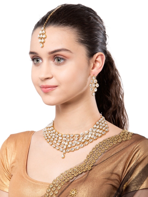 

Shining Diva Gold-Plated White Kundan-Studded Jewellery Set