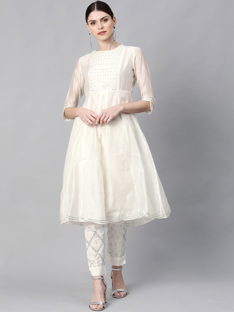 

Juniper Women White Embellished Mirror Work Kurta