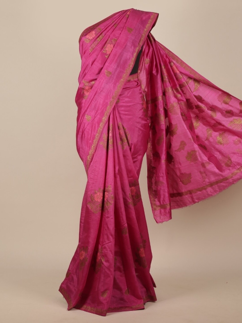 

Pothys Pink & Gold-Toned Ethnic Motifs Jute Silk Saree