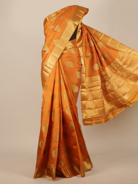 

Pothys Orange & Gold-Toned Ethnic Motifs Zari Jute Silk Saree
